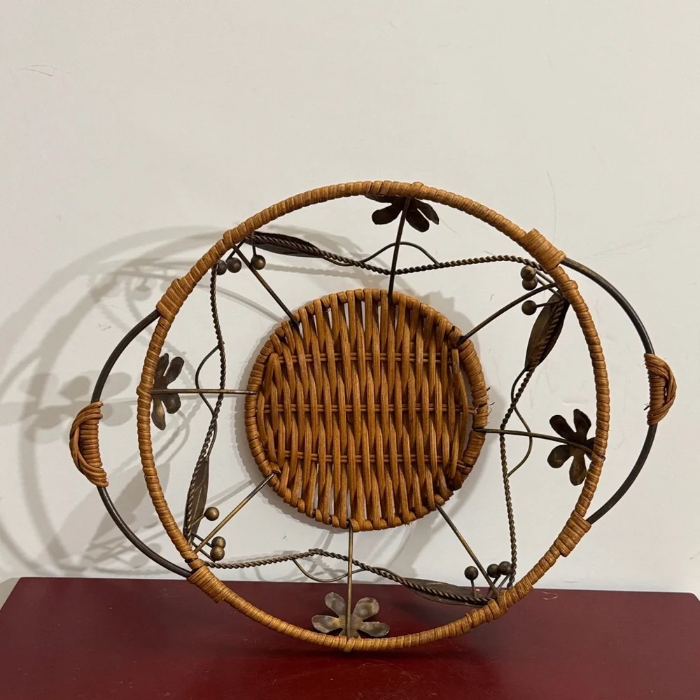 Decorative Woven Metal Basket with Floral Design